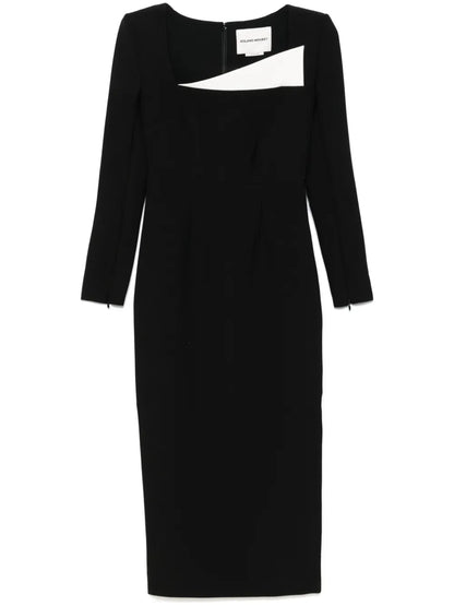 Crepe Long-Sleeve Midi Dress