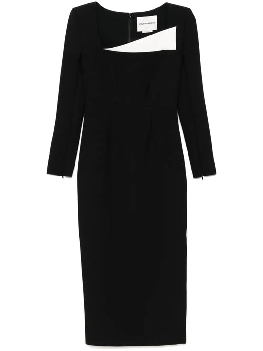 Crepe Long-Sleeve Midi Dress