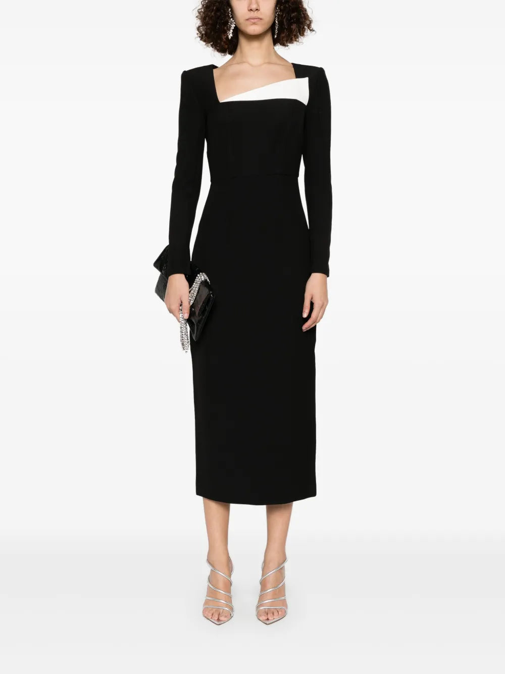 Crepe Long-Sleeve Midi Dress