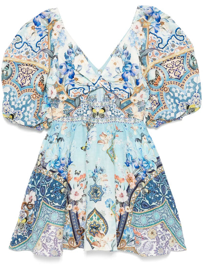 Puff-Sleeve Mini Dress