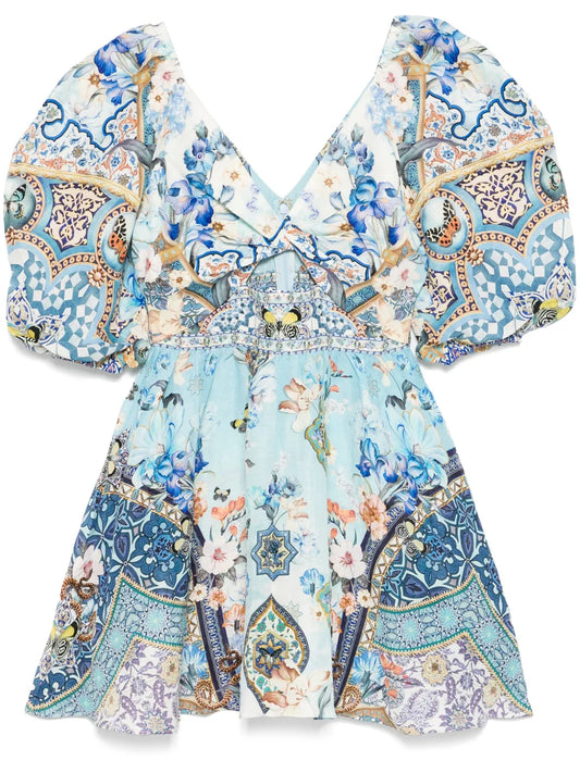 Puff-Sleeve Mini Dress