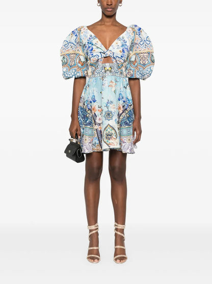 Puff-Sleeve Mini Dress