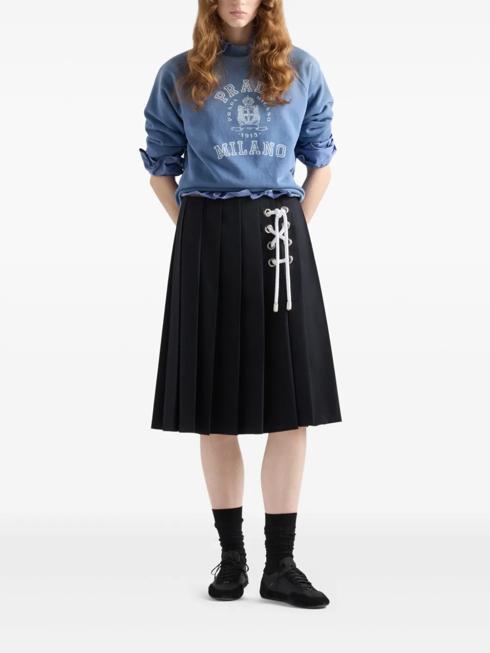 Pleated Gabardine Midi Skirt