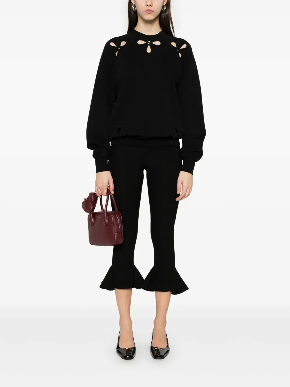 Petal-Embroidered Crew-Neck Sweatshirt