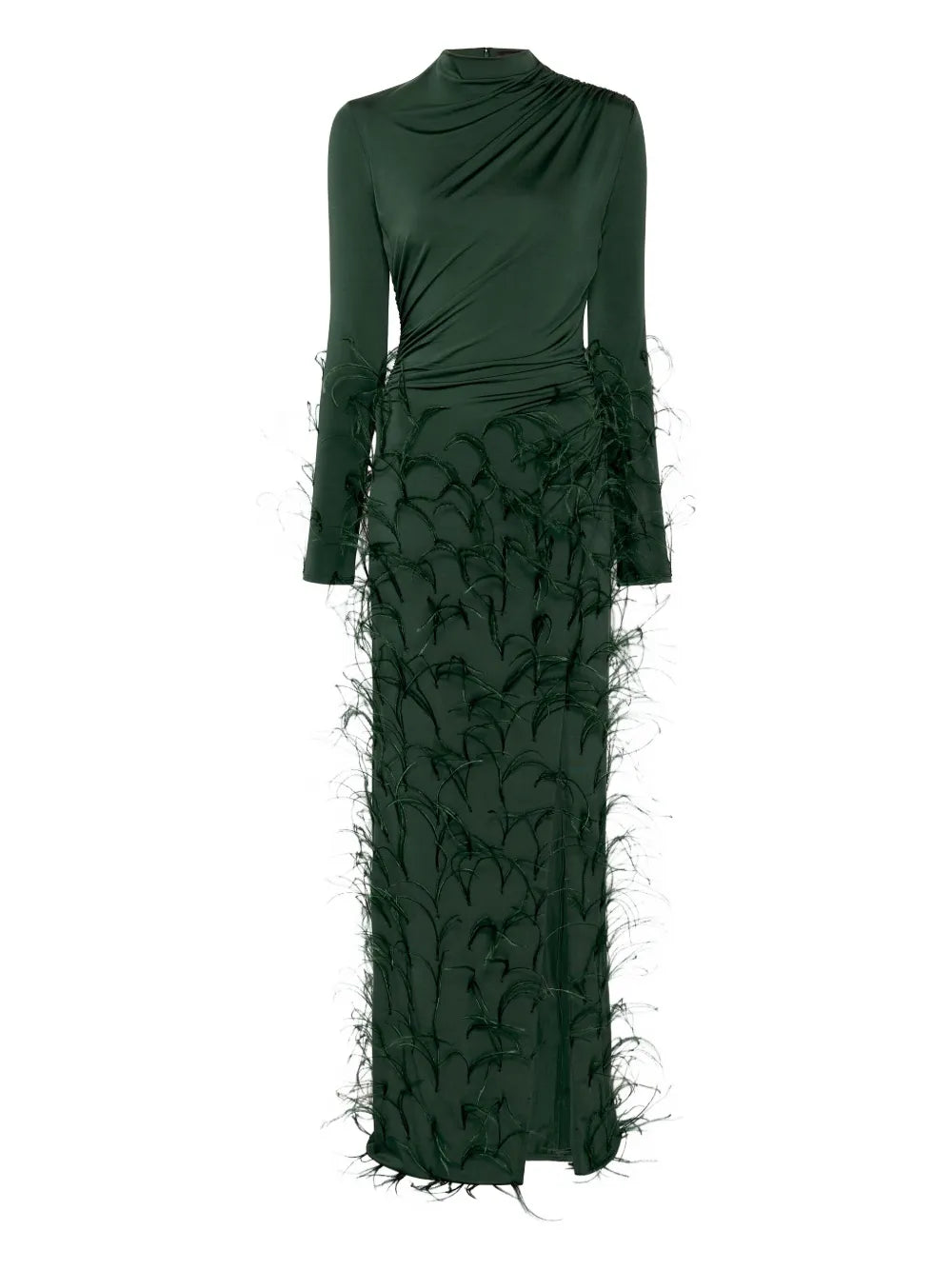 Feathers-Embellished Jersey Maxi Dress