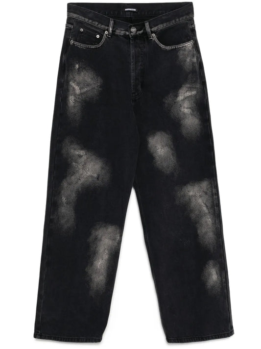 Distressed Wide-Leg Jeans