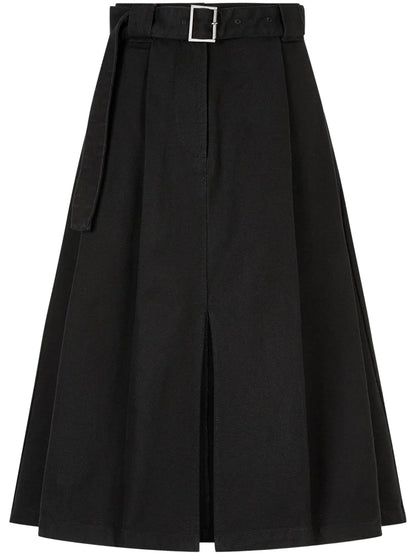 Belted Two-Tuck Midi Skirt