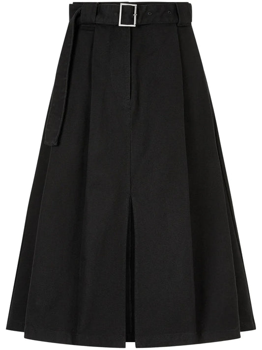Belted Two-Tuck Midi Skirt