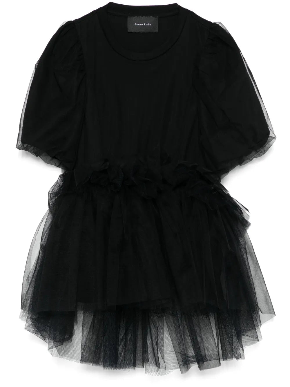 Tulle Overlay Puff Sleeve T-Shirt
