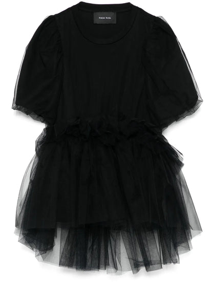 Tulle Overlay Puff Sleeve T-Shirt