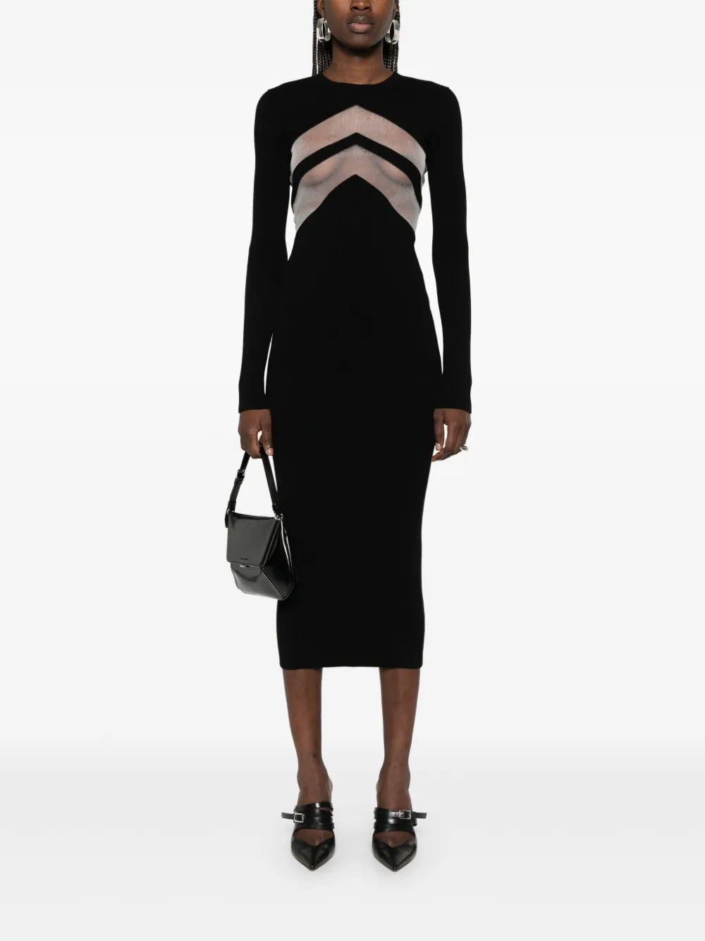 Semi-Sheer Panels Midi Dress