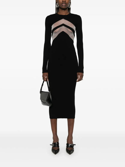 Semi-Sheer Panels Midi Dress