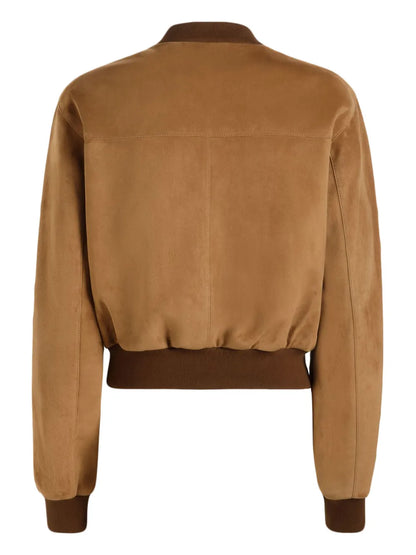 Zip-Fastened Suede Bomber Jacket