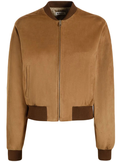 Zip-Fastened Suede Bomber Jacket