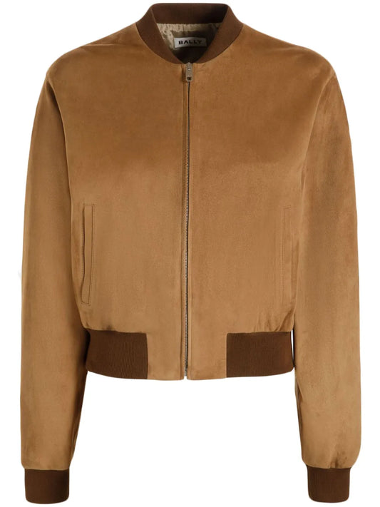 Zip-Fastened Suede Bomber Jacket