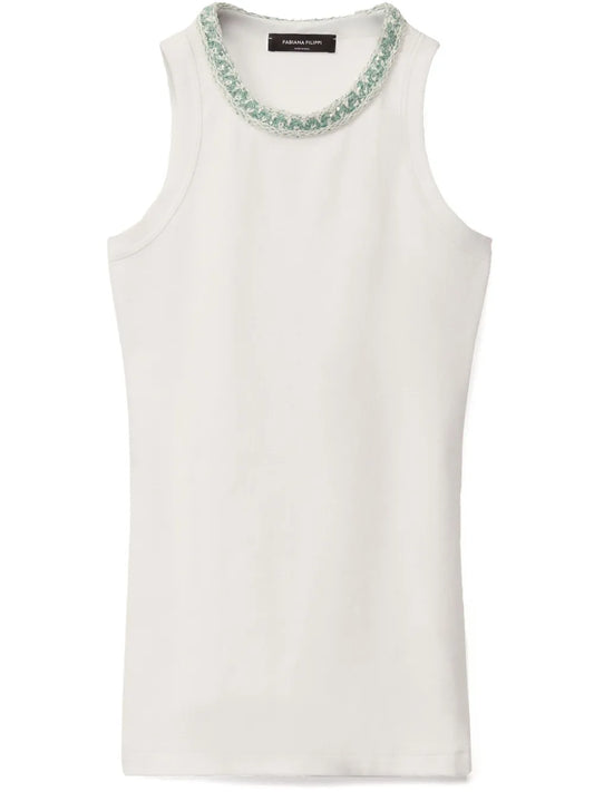 Embroidered-Neck Tank Top