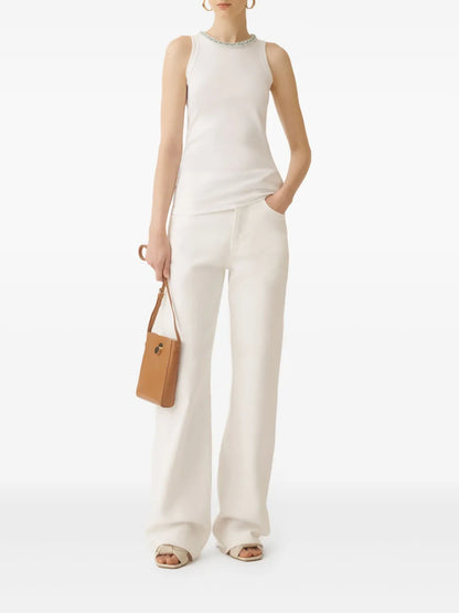 Embroidered-Neck Tank Top