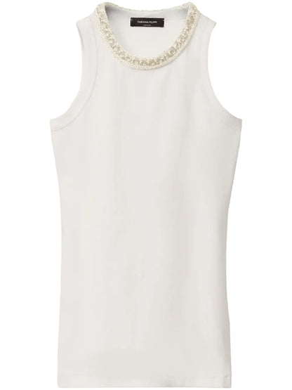 Embroidered-Neck Tank Top