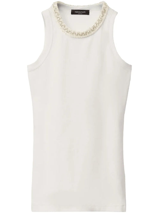 Embroidered-Neck Tank Top