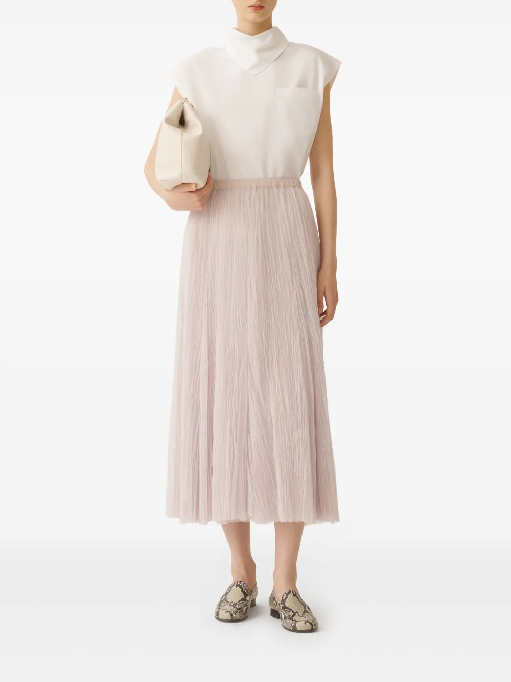 Plissé-Effect Midi Skirt