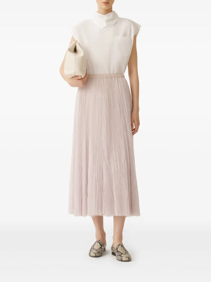 Plissé-Effect Midi Skirt