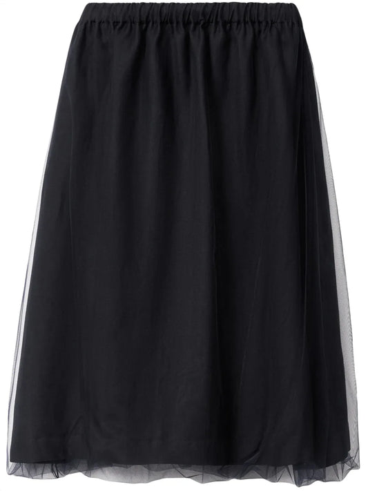 Tulle-Overlay Midi Skirt