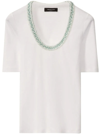 Embroidered-Neck Top