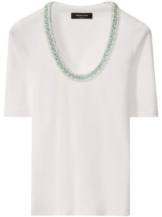 Embroidered-Neck Top