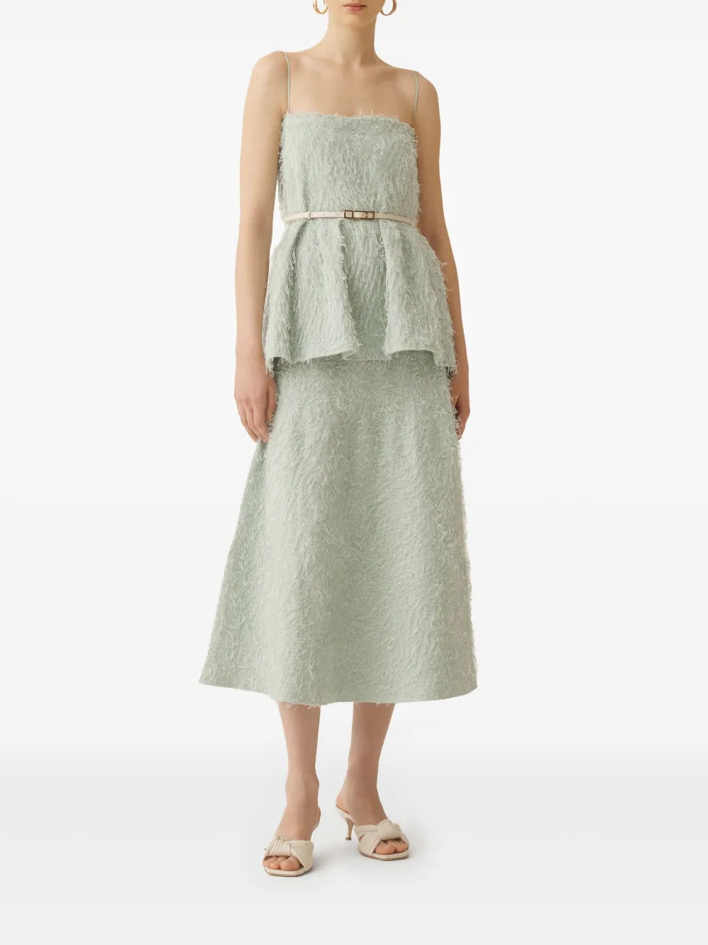 Frayed-Effect Midi Skirt