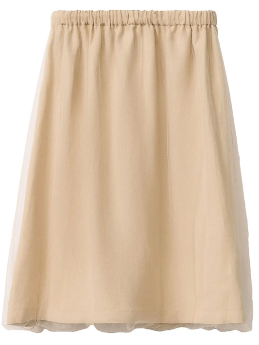 Tulle-Overlay Midi Skirt