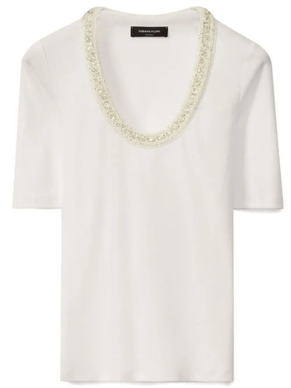 Embroidered-Neck Top