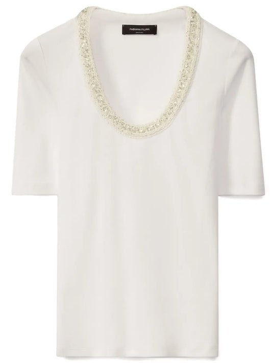 Embroidered-Neck Top