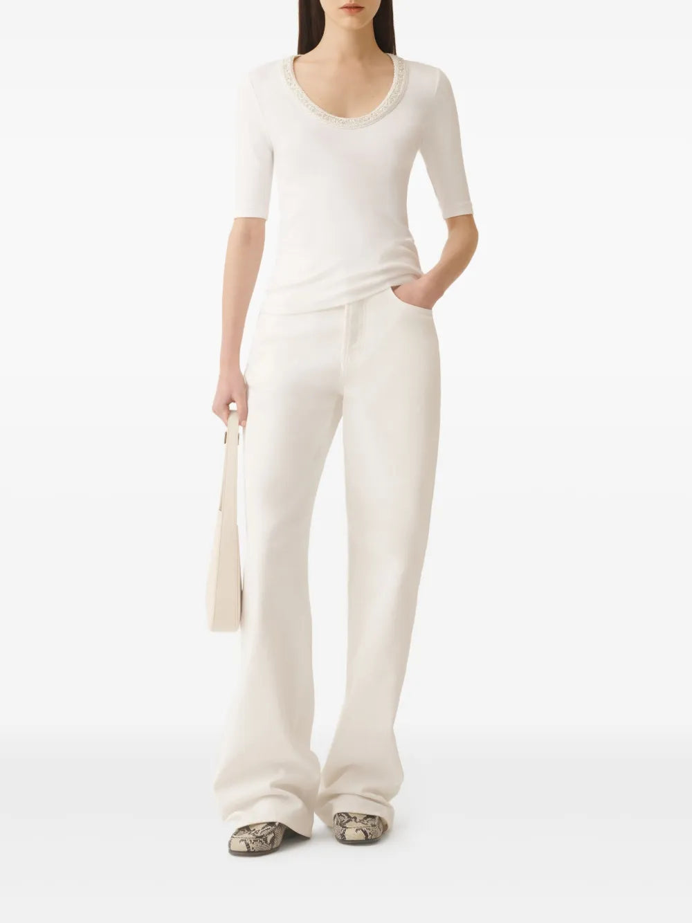Embroidered-Neck Top