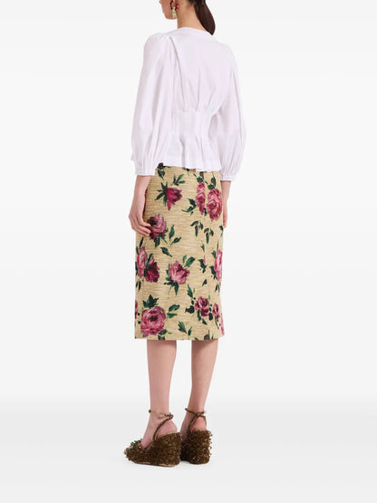 Rose-Print Pencil Skirt