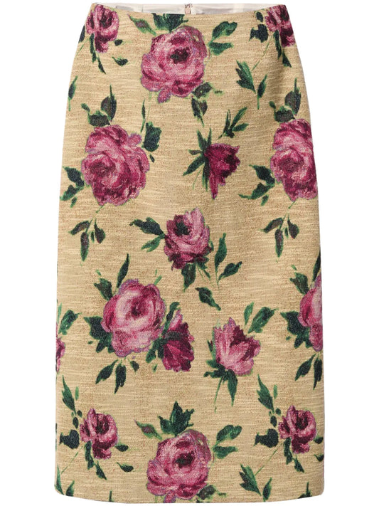 Rose-Print Pencil Skirt
