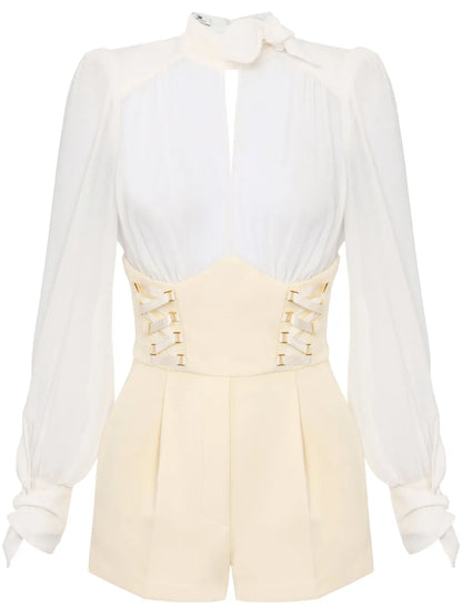 Panelled Criss-Cross Laces Playsuit