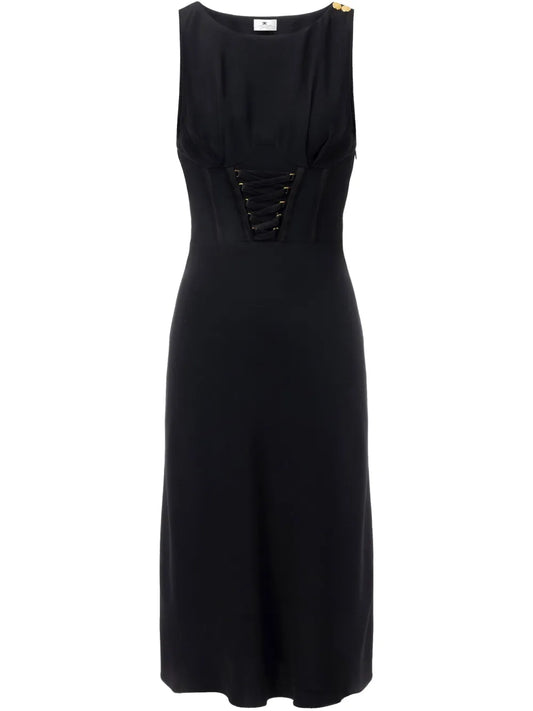 Lace-Up Detail Midi Dress