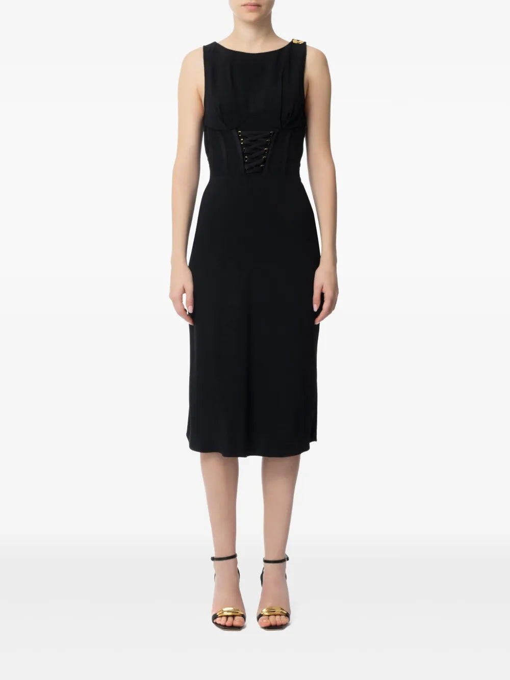 Lace-Up Detail Midi Dress
