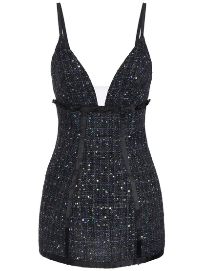 Sequin-Embellished Tweed Dress