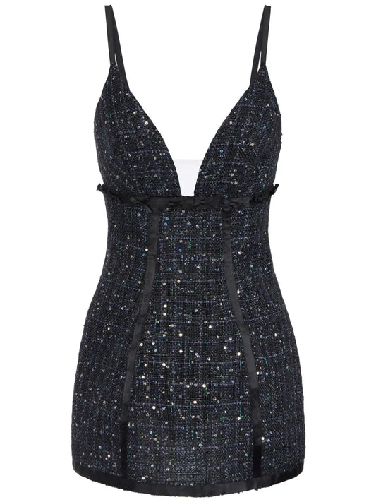 Sequin-Embellished Tweed Dress