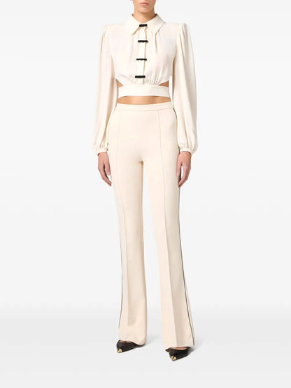 Contrast-Piping Crêpe Flared Trousers