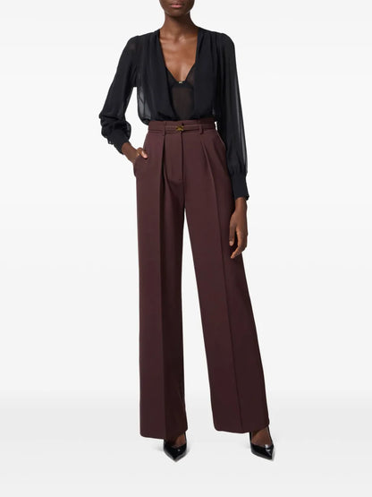 Contrast-Topstitching Wool Straight Trousers