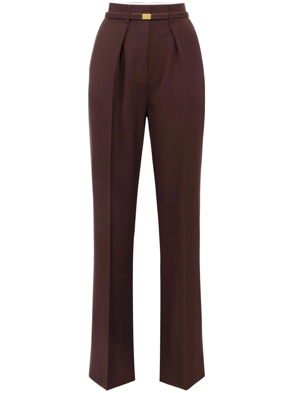 Contrast-Topstitching Wool Straight Trousers