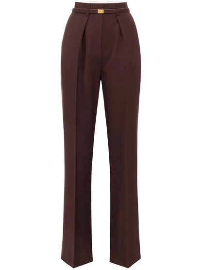 Contrast-Topstitching Wool Straight Trousers