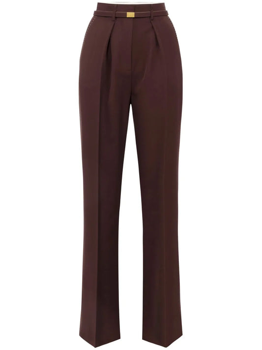 Contrast-Topstitching Wool Straight Trousers