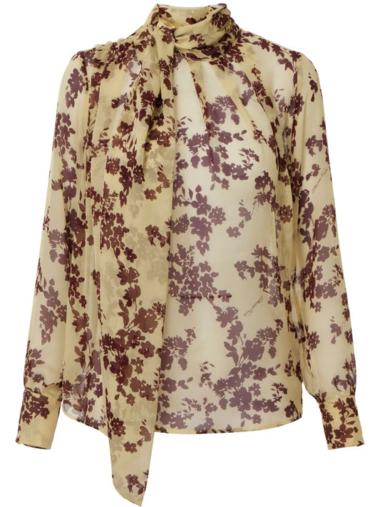 Floral-Print Silk Blouse