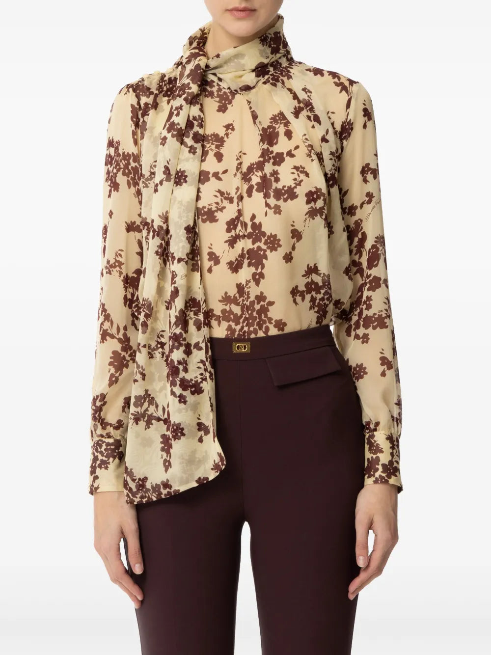 Floral-Print Silk Blouse
