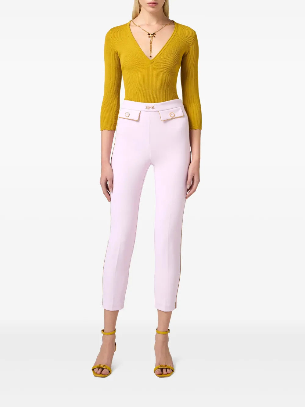 Piped-Trim Crepe Slim-Fit Trousers