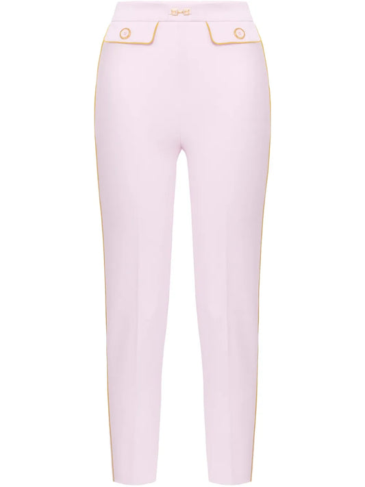 Piped-Trim Crepe Slim-Fit Trousers