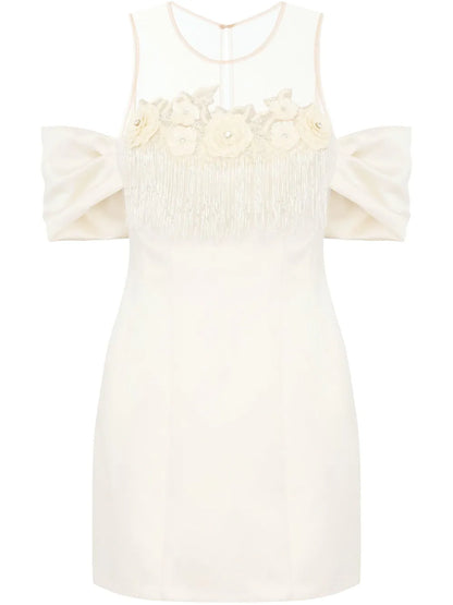 Floral-Embroidered Satin Mini Dress
